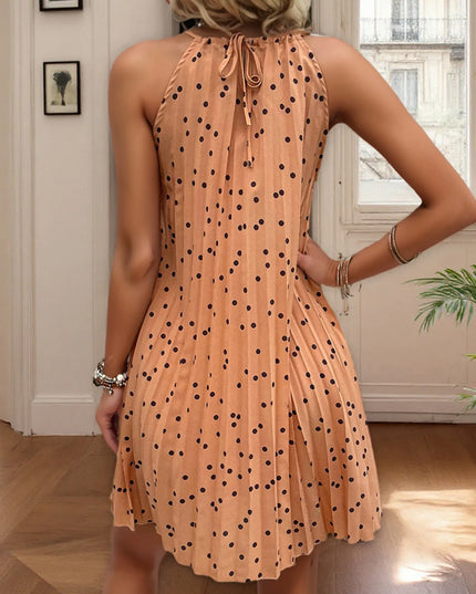 Polka Dot Halter Neck Pleated Mini Dress