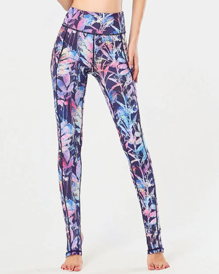 Printed Wide Waistband Active Leggings with Stirrups 