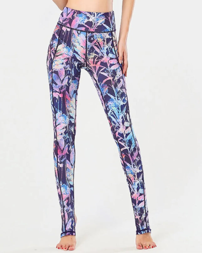 Printed Wide Waistband Active Leggings with Stirrups 