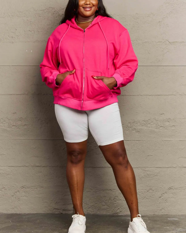 Full Size Zip Up Long Sleeve Hooded Jacket