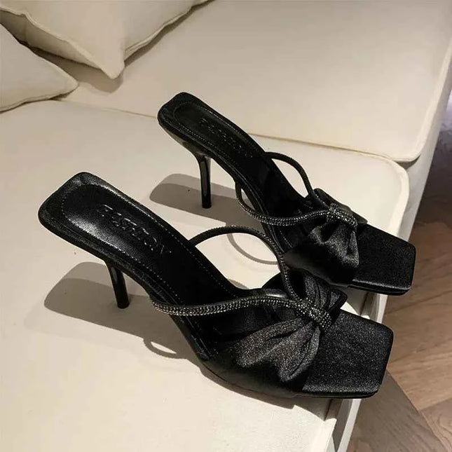 Rhinestone Mid Heel Sandals