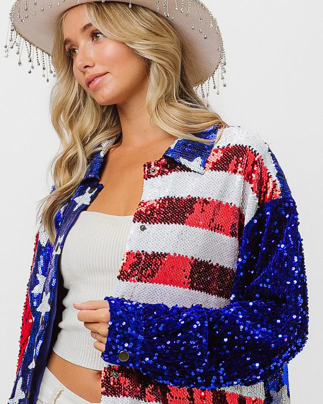 BiBi Velvet Sequin American Flag Shirt