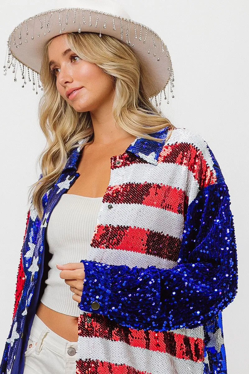 BiBi Velvet Sequin American Flag Shirt