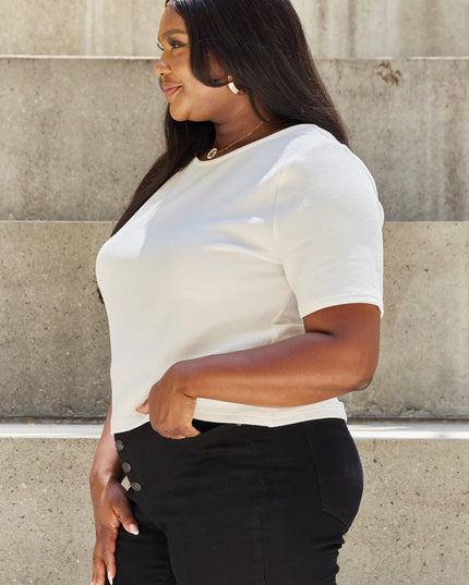 And The Why Pearly White Full Size Criss Cross Pearl Detail Open Back T-Shirt