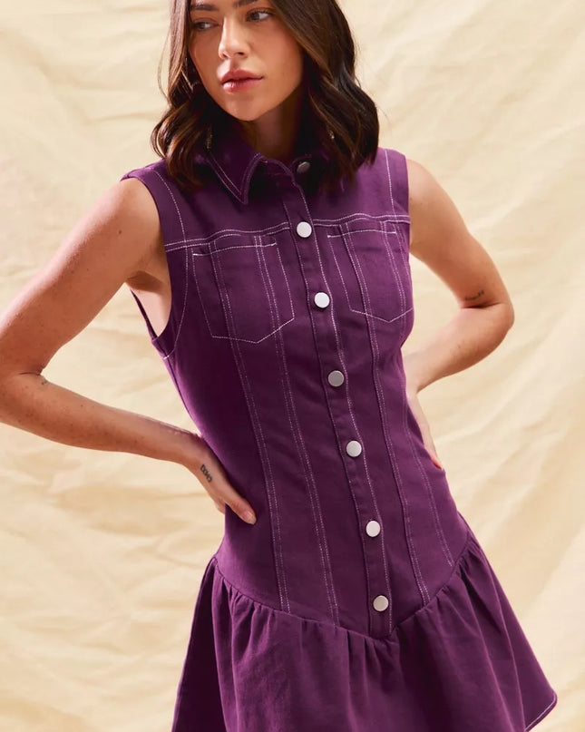 SO ME Button Down Sleeveless Collared Game Day Mini Dress