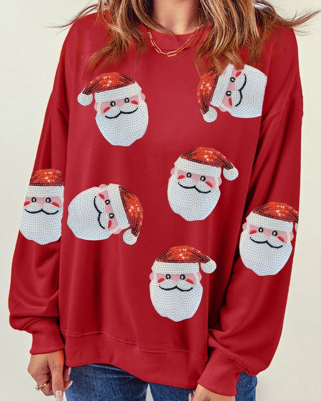 Sequin Santa Patch Round Neck Sweatshirt