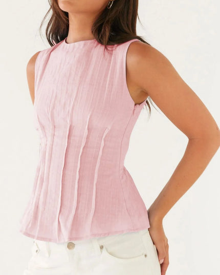 Back Lace Up Sleeveless Top with Cinched Waist Design Pink