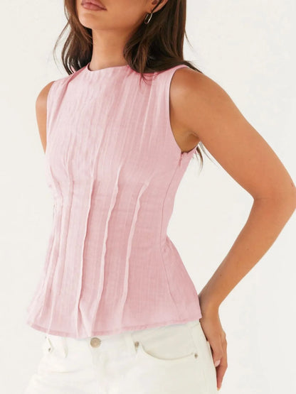Back Lace Up Sleeveless Top with Cinched Waist Design Pink