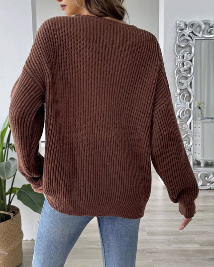 V-Neck Button-Decorated Sweater