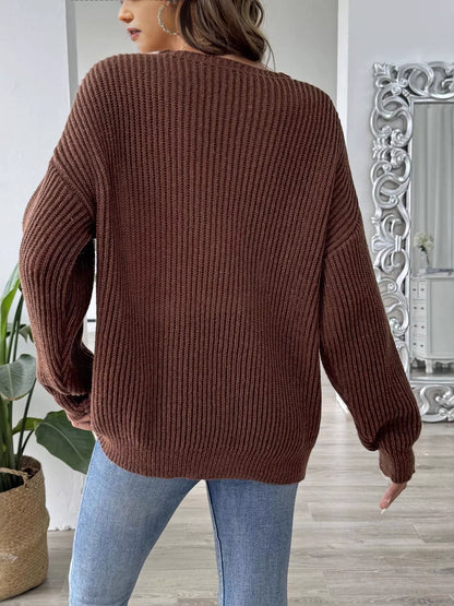 V-Neck Button-Decorated Sweater