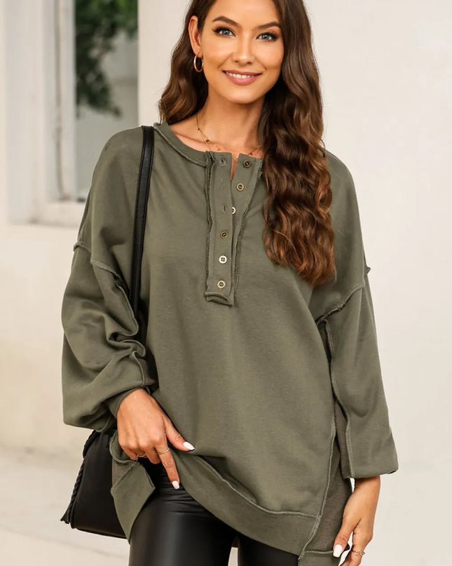 Buttoned Dropped Shoulder Sweatshirt