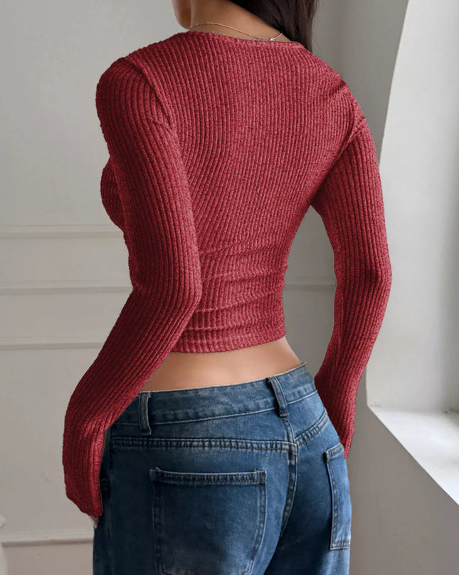 Ribbed Long Sleeve Crop T-Shirt