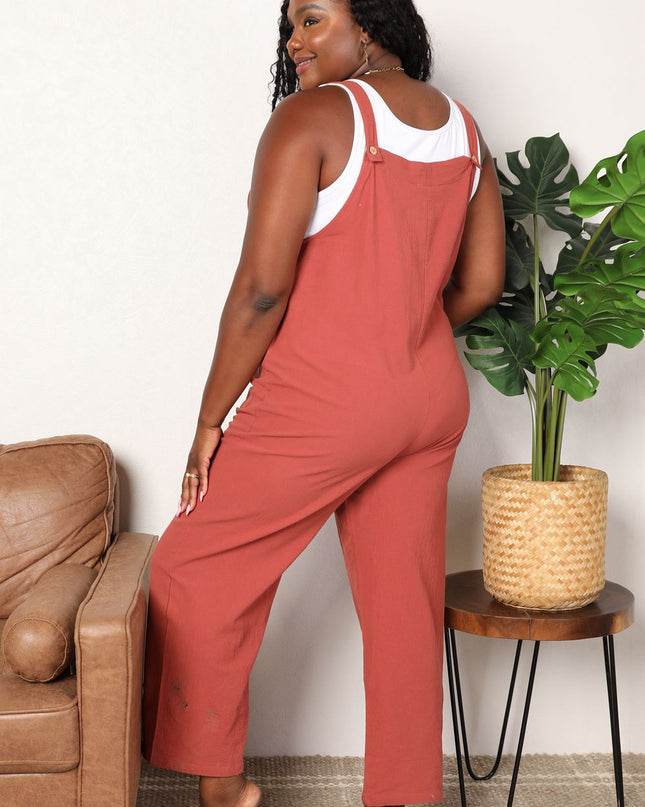 Perfee Wide Leg Overalls with Front Pockets