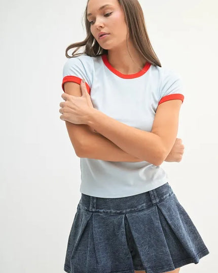 MONO B Contrast Trim Fitted Baby T-Shirt ILLUSION BLUE ONERED