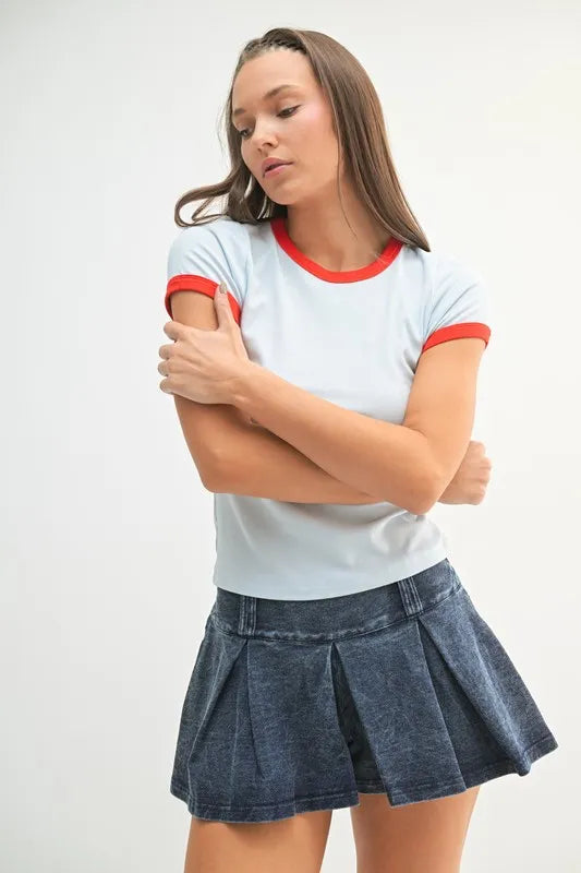 MONO B Contrast Trim Fitted Baby T-Shirt ILLUSION BLUE ONERED