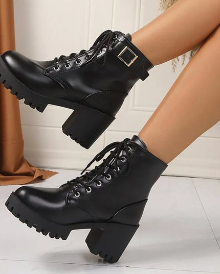 Lace Up Block Heel Boots