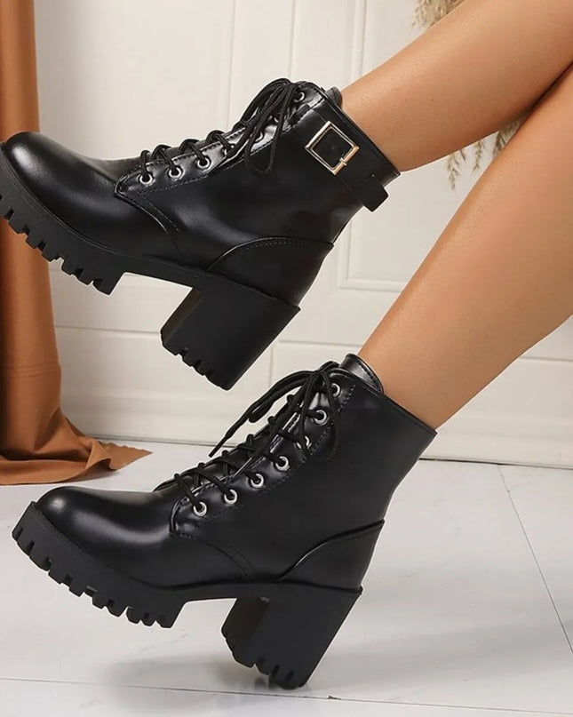 Lace Up Block Heel Boots