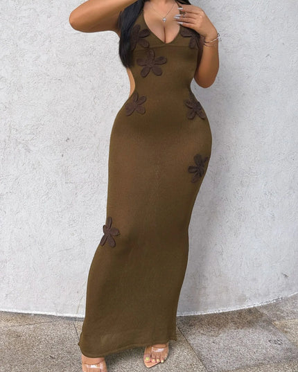 Flower Halter Neck Maxi Knit Dress