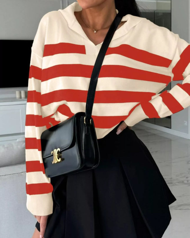 Striped Dropped Shoulder Knit Top