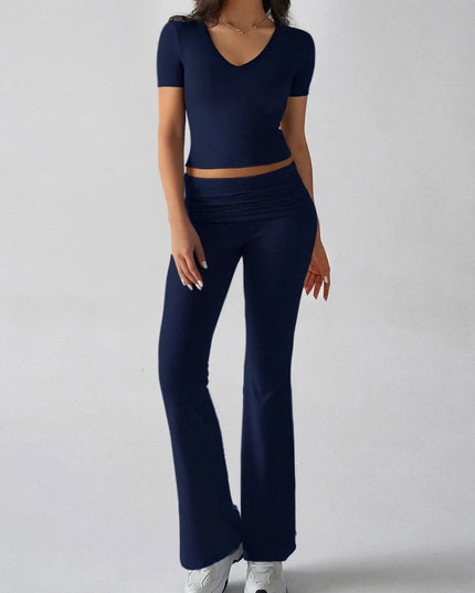 Devine V-Neck Top and Bootcut Leggings Set 
