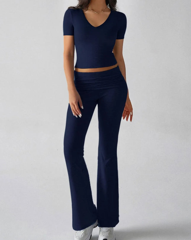 Devine V-Neck Top and Bootcut Leggings Set 