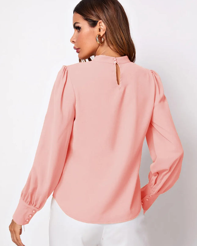Ruched Mock Neck Long Sleeve Blouse 