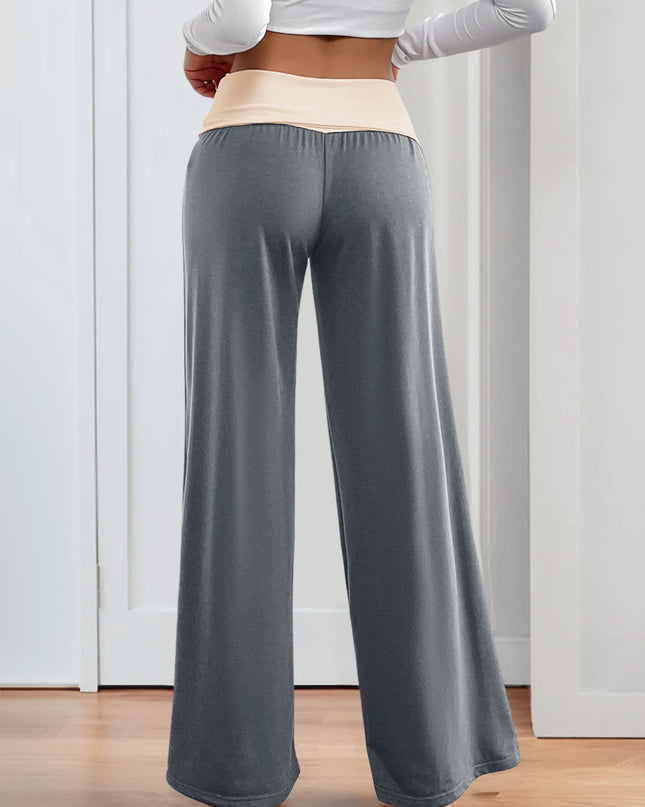 Contrast Waistband Wide Leg Pants