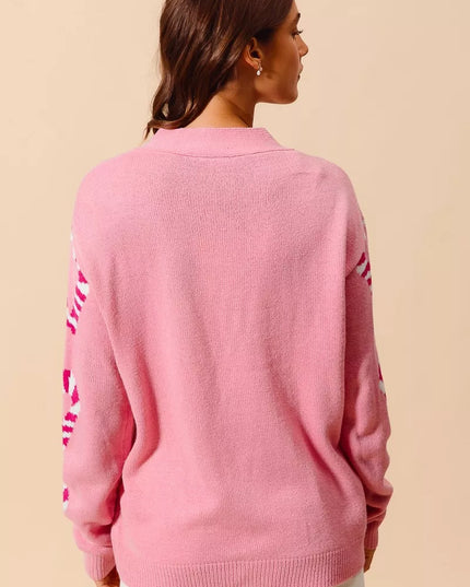 SO ME Christmas Candy Cane Button Front Sweater Cardigan