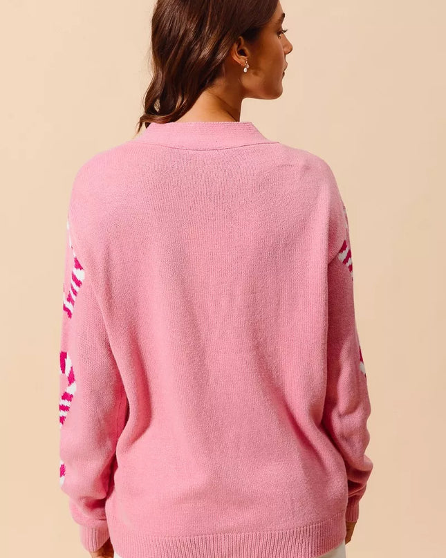 SO ME Christmas Candy Cane Button Front Sweater Cardigan