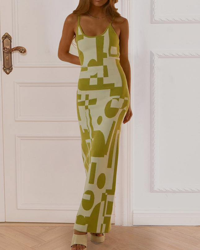 Spaghetti Strap Maxi Sweater Dress Yellow-Green
