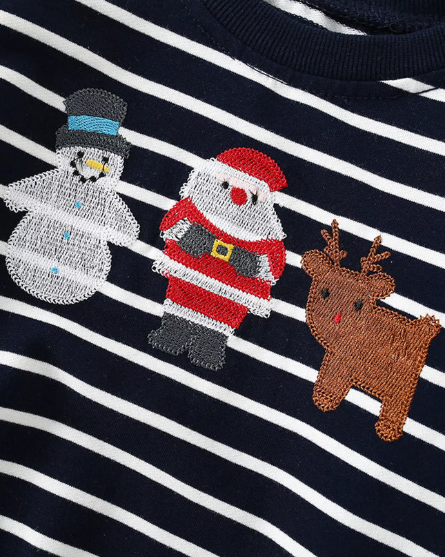 Children's Christmas Embroidered Striped Sweatshirt