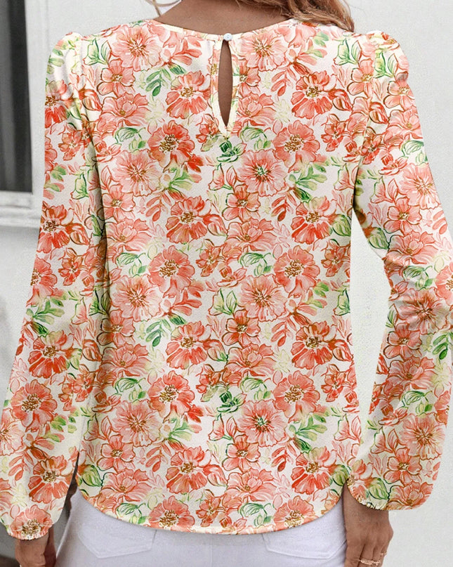 Floral Print Keyhole Neck Blouse