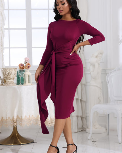 Tie Detail Round Neck Midi Dress