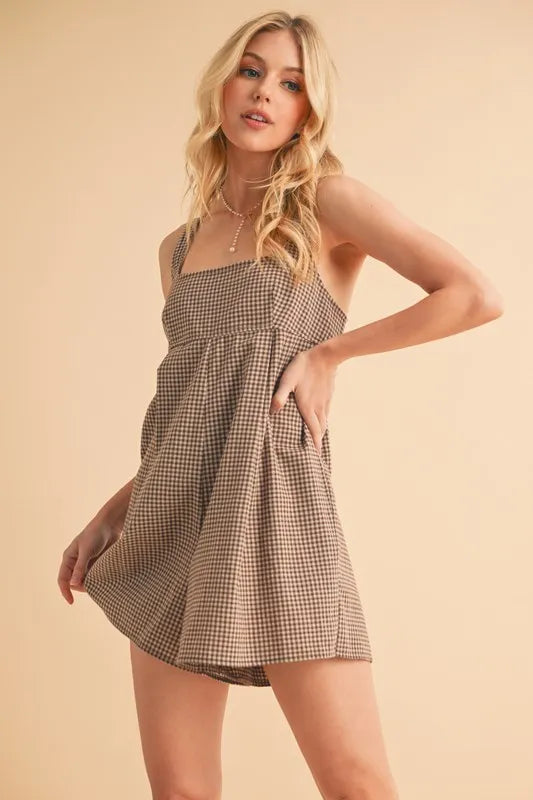 Aemi+Co Plaid Square Neck Romper