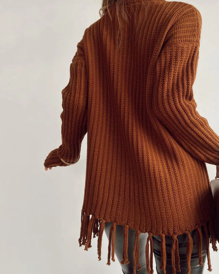 Fringe Round Neck Long Sleeve Sweater