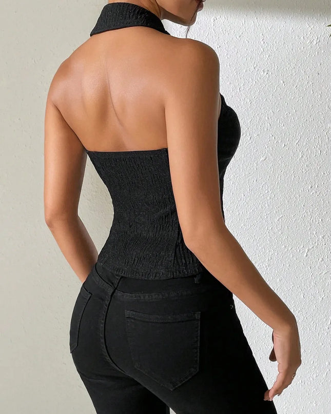 Texture Ruched Halter Top 