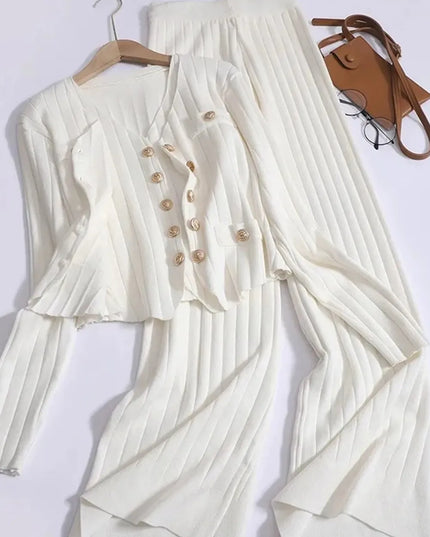 V-Neck Tank, Cardigan and Pants Three-Piece Sweater Set