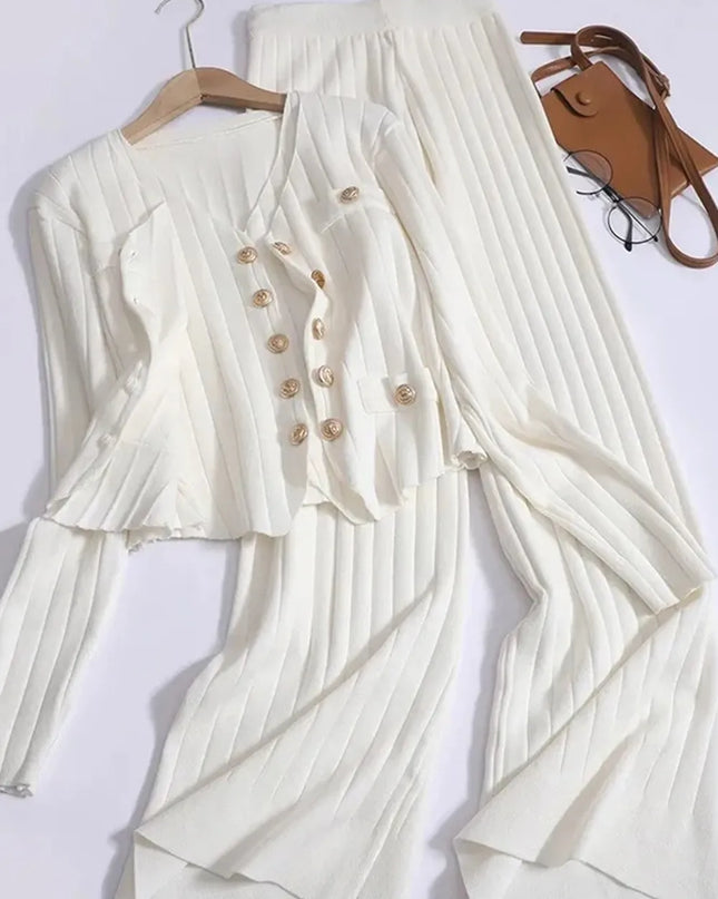 V-Neck Tank, Cardigan and Pants Three-Piece Sweater Set