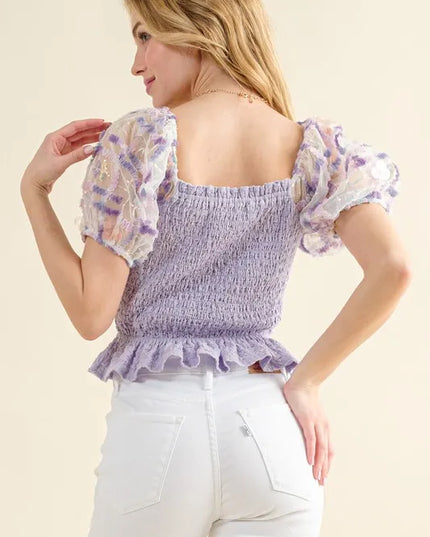 And The Why Embellishment Sleeve Smocked Top