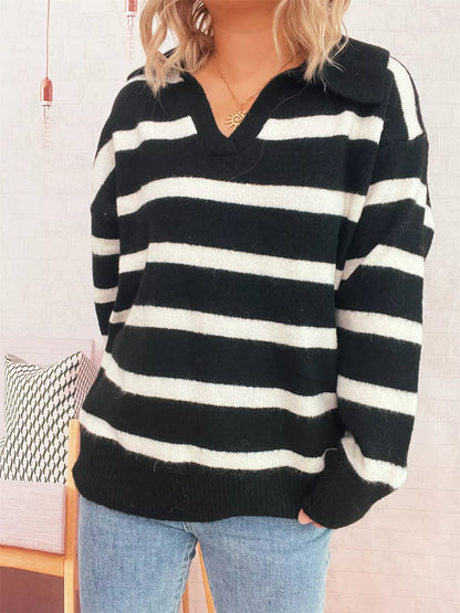 Striped Dropped Shoulder Sweater Black One Size