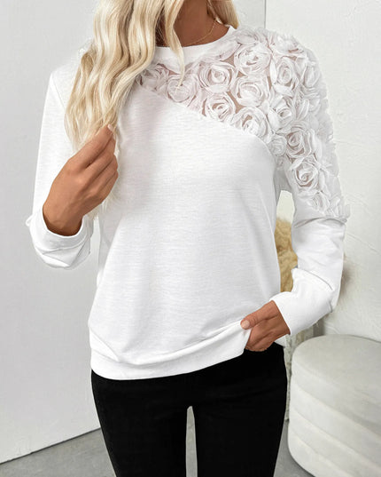 Rose Embroidered Long Sleeve Sweatshirt