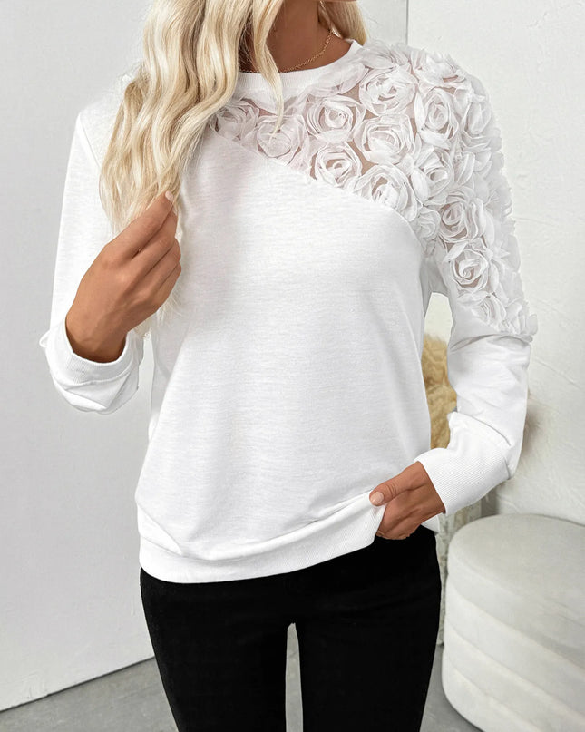 Rose Embroidered Long Sleeve Sweatshirt