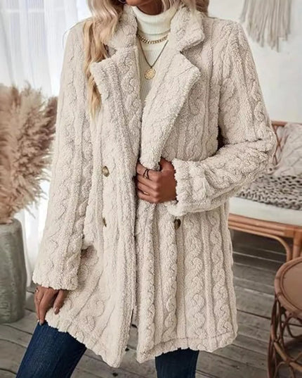 Double-Breasted Fleece Longline Coat
