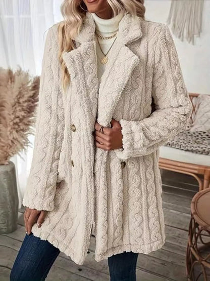 Double-Breasted Fleece Longline Coat