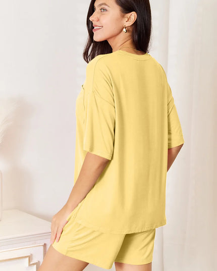 Basic Bae Bamboo Full Size Round Neck Drop Shoulder T-Shirt and Shorts Set