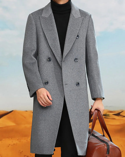 Men's Plus Size Double-Breasted Longline Coat Grey