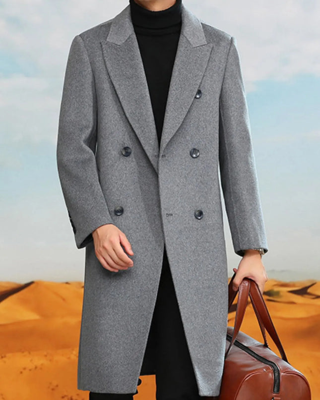 Men's Plus Size Double-Breasted Longline Coat Grey