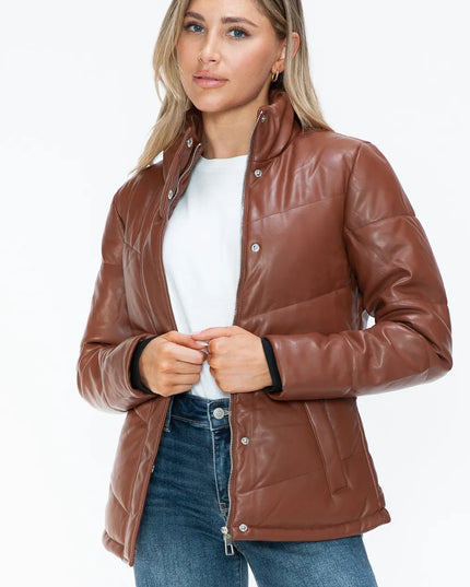 Snobbish Pocketed Zip Up Turtleneck Puffer Jacket