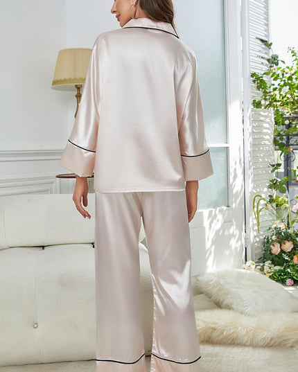 Contrast Piping Button-Up Top and Pants Pajama Set