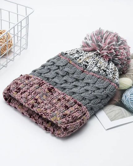 Contrast Thermal Hat with Pompom Gray One Size
